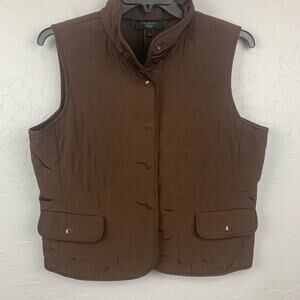 Talbots Quilted Vest Women's Size Large Petite Brown Preppy Classic Old Money